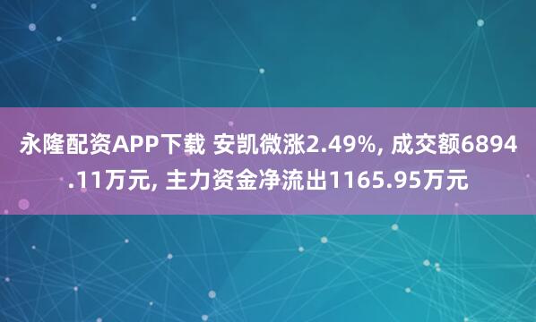 永隆配资APP下载 安凯微涨2.49%, 成交额6894.11万元, 主力资金净流出1165.95万元