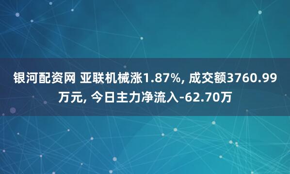 银河配资网 亚联机械涨1.87%, 成交额3760.99万元, 今日主力净流入-62.70万